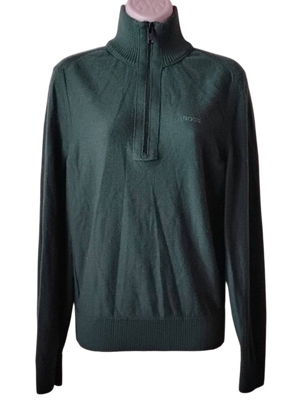 Boss Zip Up Mock Neck Wool Blend Sweater S Dark Teal